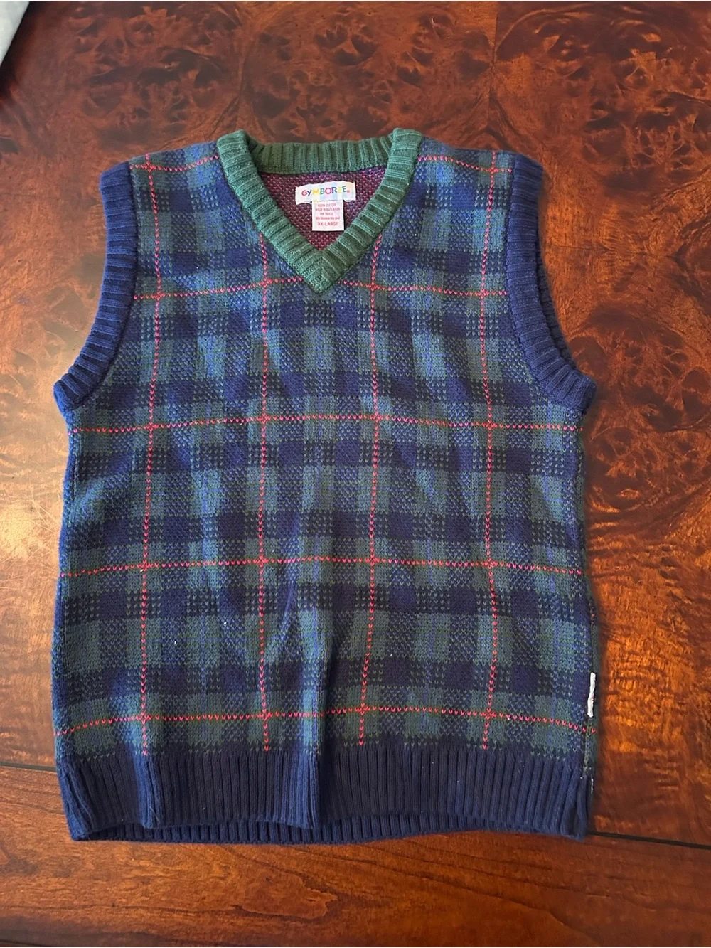 kids vintage gymboree boys 2XL sweater vest plaid green navy